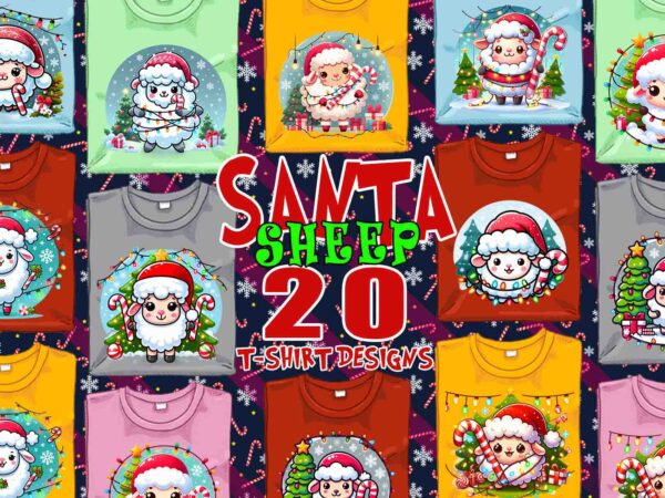 Retro christmas sheep santa claus t-shirt design bundle of 20 designs – download instantly retro vintage t-shirt illustration clipart bundle