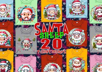 Popular christmas sheep santa claus t-shirt design bundle of 20 designs – download instantly t-shirt design bundle