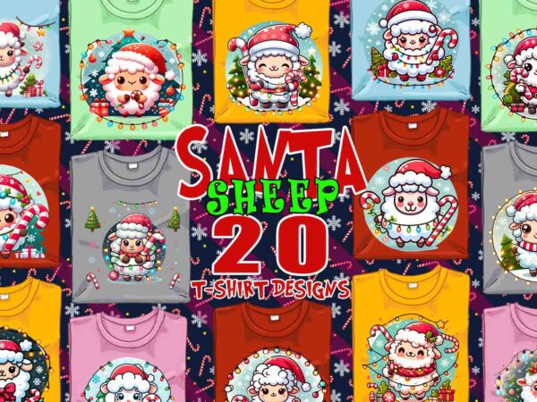 Popular christmas sheep santa claus t-shirt design bundle of 20 designs – download instantly t-shirt design bundle