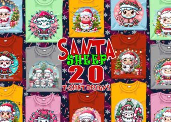 Retro Western Christmas Sheep Santa Claus 20 t-shirt design bundle