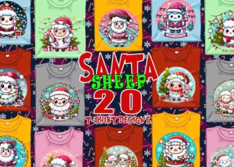 Trendy Christmas Sheep Santa Claus t-shirt design bundle of 20 png & jpeg designs – download instantly Retro Vintage T-shirt Bundle