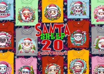 Funny Christmas Sheep Santa Claus t-shirt design bundle of 20 designs – download instantly