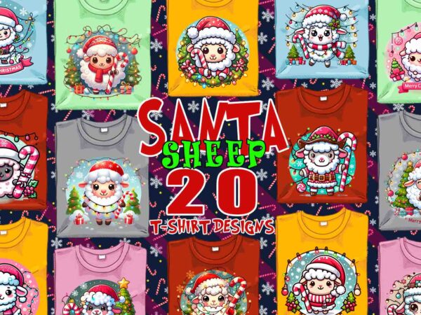 Funny christmas sheep santa claus t-shirt design bundle of 20 designs – download instantly