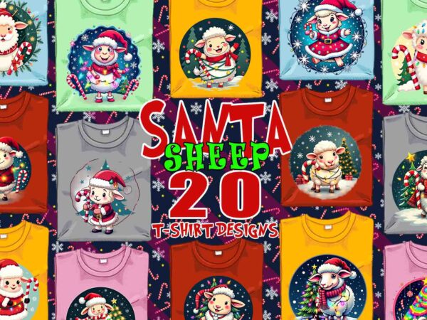 Trendy christmas sheep santa claus t-shirt design bundle of 20 design for pod