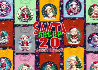 Trendy Christmas Sheep Santa Claus t-shirt design bundle of 20 png & jpeg designs – download instantly Retro Vintage T-shirt Design for POD