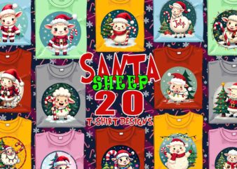 Colourful Christmas Sheep Santa Claus t-shirt design bundle of 20 designs – download instantly Retro Vintage T-shirt Bundle