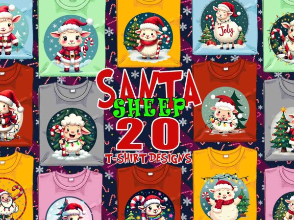 Colourful christmas sheep santa claus t-shirt design bundle of 20 designs – download instantly retro vintage t-shirt bundle