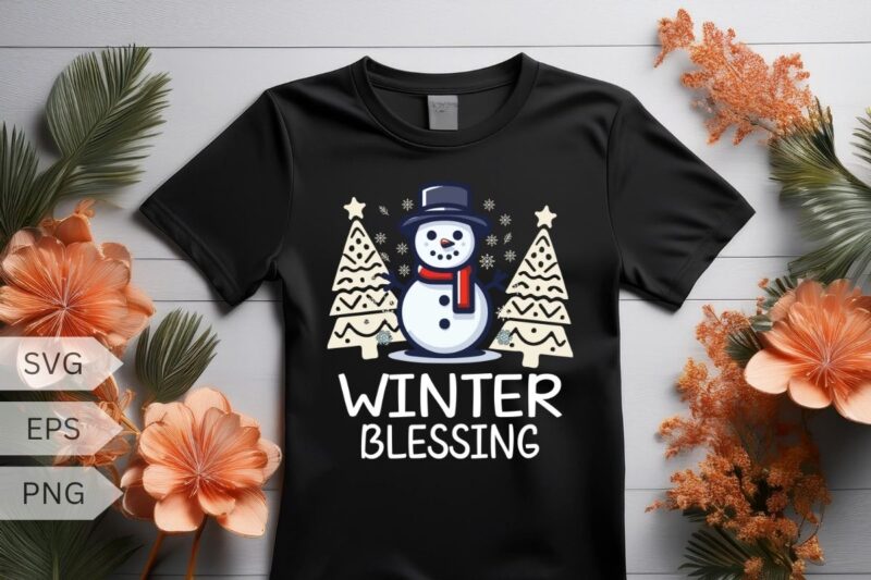 Winter blessing Christmas snowman T-shirt design vector, Christmas hat, Christmas snowman,