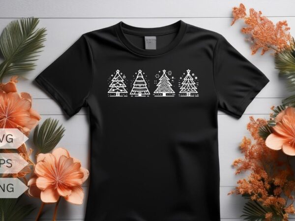 4 type line art christmas tree t-shirt design vector, line art