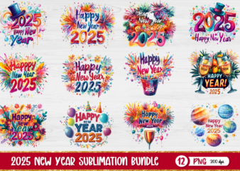 2025 new year sublimation bundle, new year t-shirt design