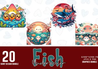 Trendy Underwater Fish t-shirt design bundle of 20 png & jpeg designs – download instantly Retro Vintage T-shirt Design Illustration