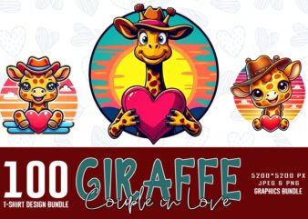 Retro Valentines Day Lovely Giraffe in Love t-shirt design bundle of 100 designs – download instantly trendy mega bundle