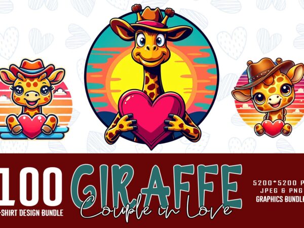 Retro valentines day lovely giraffe in love t-shirt design bundle of 100 designs – download instantly trendy mega bundle