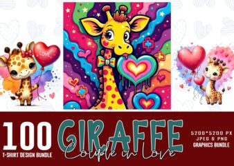 Colourful Valentines Day Giraffe in Love t-shirt design bundle of 100 designs mega bundle