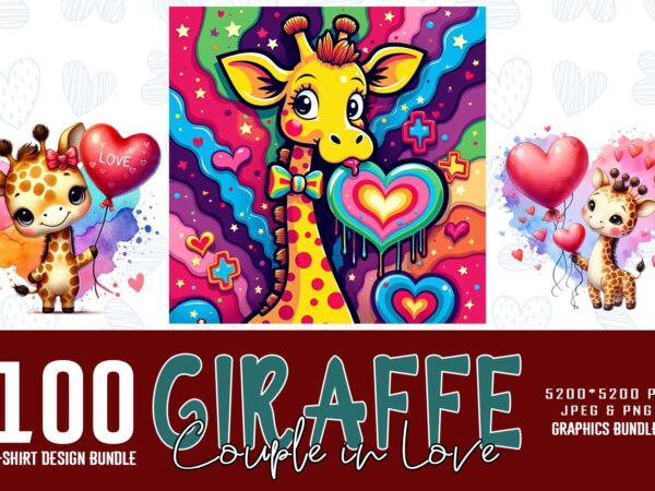 Colourful valentines day giraffe in love t-shirt design bundle of 100 designs mega bundle