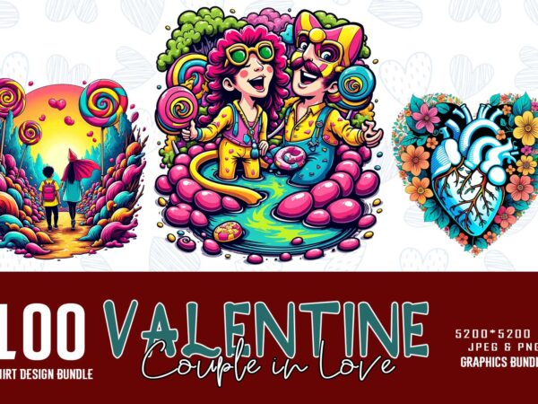 Funny valentines day cute couple in love t-shirt design bundle of 100 designs – download instantly retro vintage illustration mega bundle