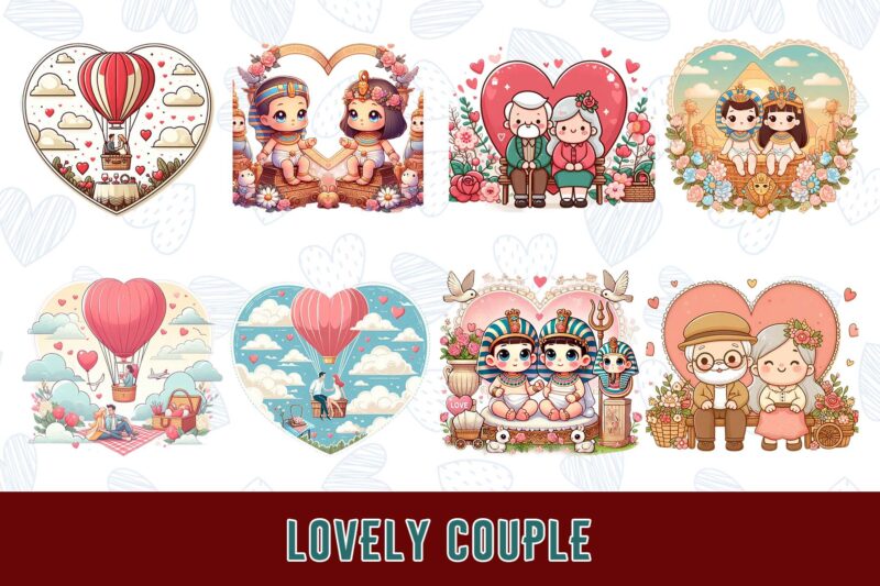 Funny Valentines Day Cute Couple in Love t-shirt design bundle of 100 designs – download instantly Retro Vintage Illustration Mega Bundle