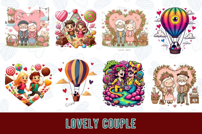 Funny Valentines Day Cute Couple in Love t-shirt design bundle of 100 designs – download instantly Retro Vintage Illustration Mega Bundle