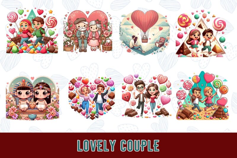 Funny Valentines Day Cute Couple in Love t-shirt design bundle of 100 designs – download instantly Retro Vintage Illustration Mega Bundle