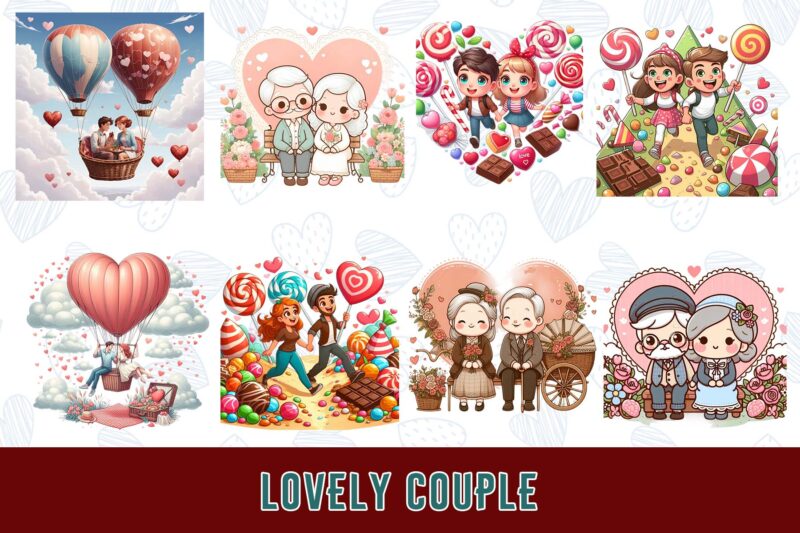 Funny Valentines Day Cute Couple in Love t-shirt design bundle of 100 designs – download instantly Retro Vintage Illustration Mega Bundle