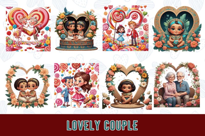 Funny Valentines Day Cute Couple in Love t-shirt design bundle of 100 designs – download instantly Retro Vintage Illustration Mega Bundle