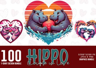 Popular Valentines Day Hippo in Love Shape t-shirt design bundle of 100 designs – download instantly mega bundle