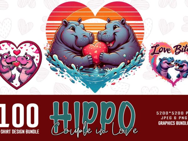 Popular valentines day hippo in love shape t-shirt design bundle of 100 designs – download instantly mega bundle