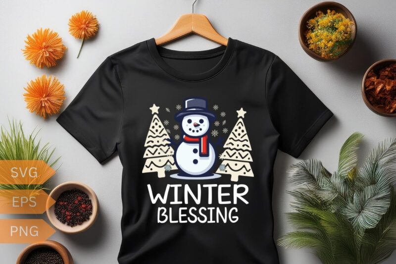 Winter blessing Christmas snowman T-shirt design vector, Christmas hat, Christmas snowman,