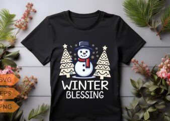 Winter blessing Christmas snowman T-shirt design vector, Christmas hat, Christmas snowman,