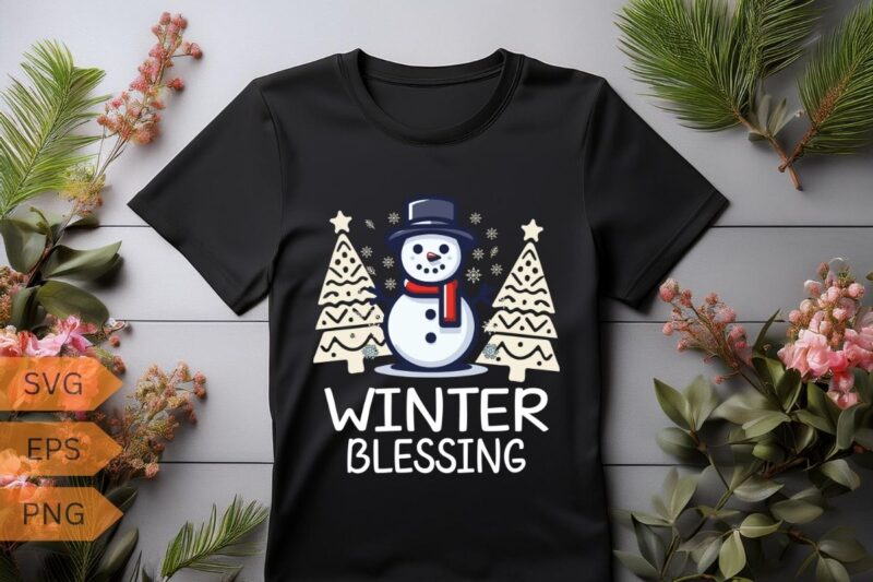 Winter blessing Christmas snowman T-shirt design vector, Christmas hat, Christmas snowman,