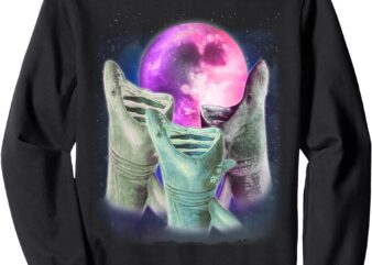 3 Basking Sharks Howling At The Moon Funny Sea Shark Lover Sweatshirt