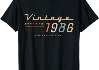 39th Birthday Gifts For Men January 1986 39 Year Old Bday T-Shirt