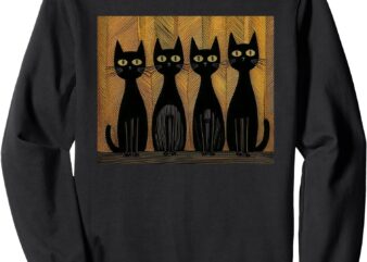 4 Retro inspired black cats against a cool wavy pattern Sweatshirt