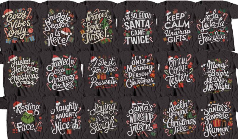 Christmas T-Shirt Design Bundle, Print Ready, Holiday Graphics | Santa-Approved Christmas T-Shirt Bundle, Instant Download, Festive Graphics