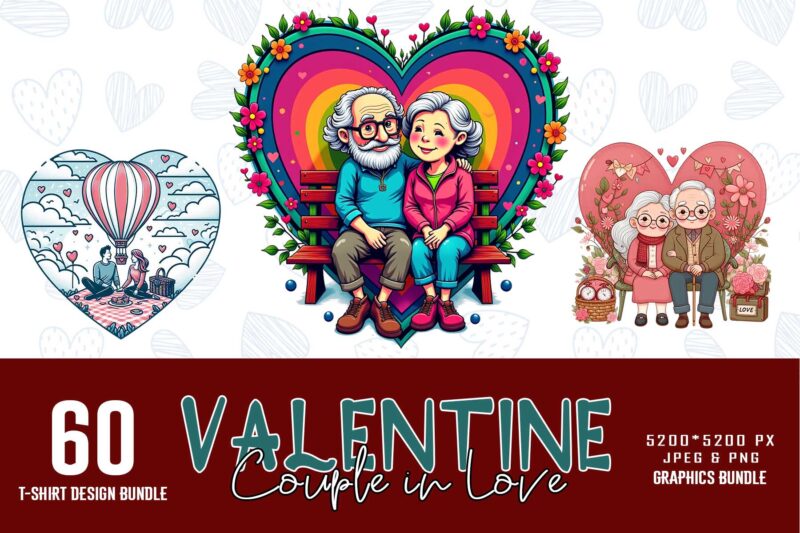 Popular Valentines Day Baby Couple in Love t-shirt design bundle of 60 designs – download instantly bestselling mega bundle