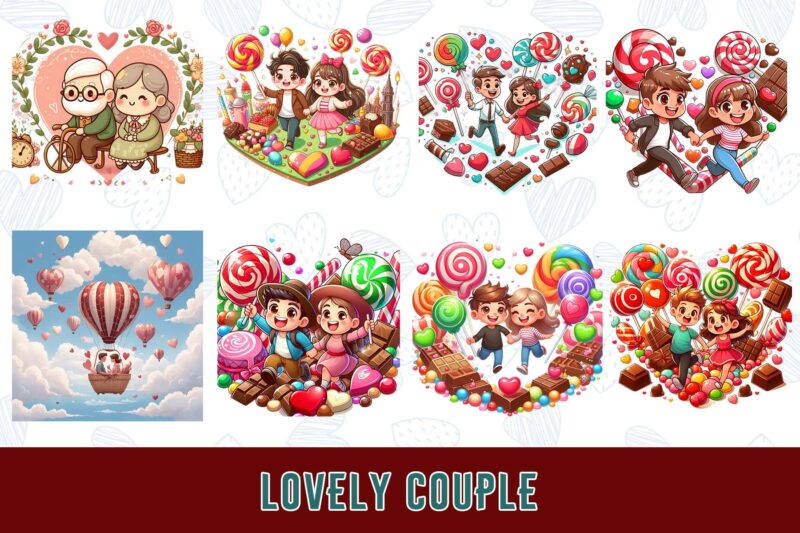 Popular Valentines Day Baby Couple in Love t-shirt design bundle of 60 designs – download instantly bestselling mega bundle