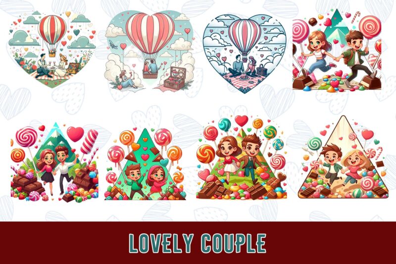 Popular Valentines Day Baby Couple in Love t-shirt design bundle of 60 designs – download instantly bestselling mega bundle