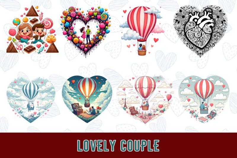 Popular Valentines Day Baby Couple in Love t-shirt design bundle of 60 designs – download instantly bestselling mega bundle