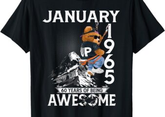 60th Birthday Bear Legends January 1965 60 Years Old Men T-Shirt