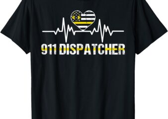 911 Vintage USA Flag Heartbeat 911 Dispatcher Gifts T-Shirt