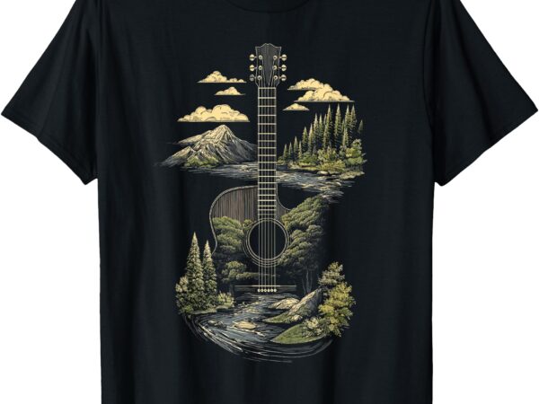 Acoustic guitar nature forest mountain art t-shirt