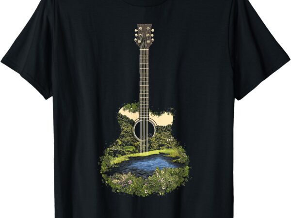 Acoustic guitar nature landscape music lover art t-shirt