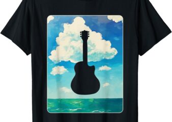 Acoustic Guitar Ocean Sky Cloud Art T-Shirt