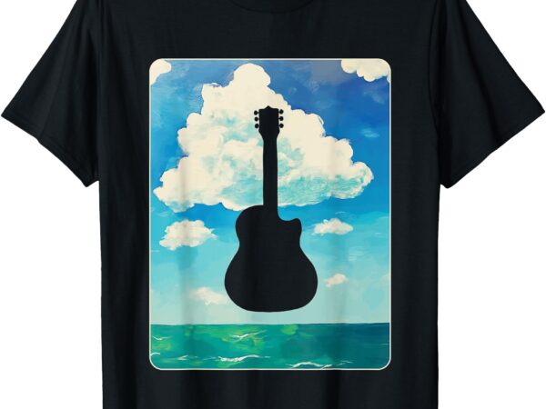 Acoustic guitar ocean sky cloud art t-shirt