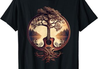 Acoustic Guitar Tree By The Lake Guitarist T-Shirt