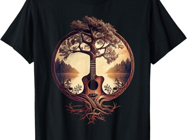 Acoustic guitar tree by the lake guitarist t-shirt