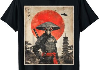 Alien Samurai UFO Japanese Vintage Graphic Ukiyo-e Art Funny T-Shirt