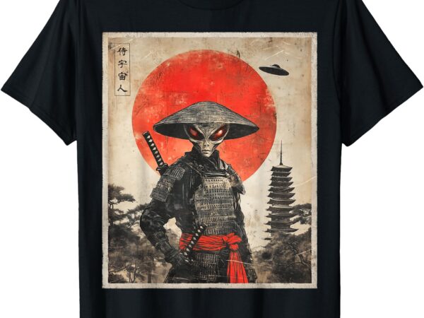 Alien samurai ufo japanese vintage graphic ukiyo-e art funny t-shirt