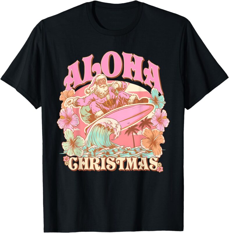 Aloha Christmas Santa Claus Surfing Hawaiian Mele Kalikimaka T-Shirt