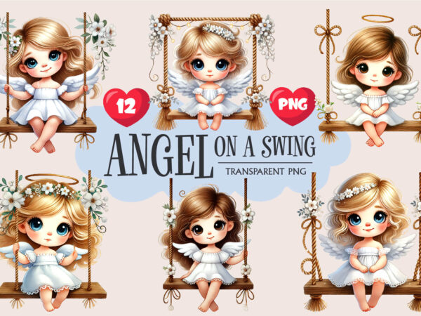 Cute angel on swing. clipart, png. t shirt vector file